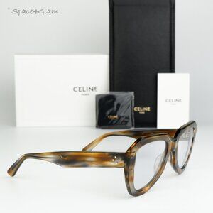 NEW Celine CL40046U 55A Shiny Havana Smoke Photochromatic Women Round Sunglasses